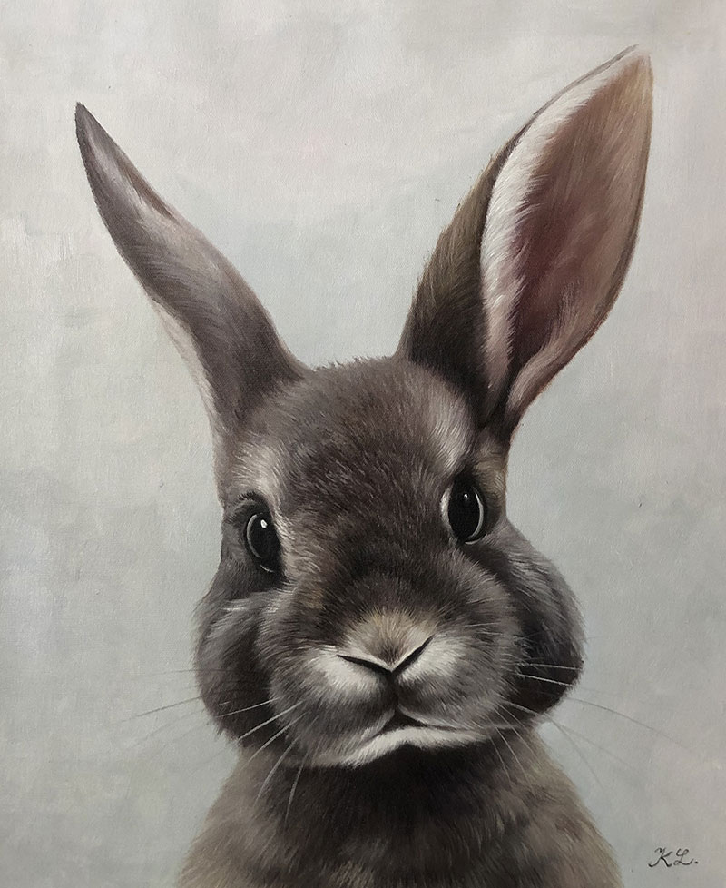 Painting of a gray rabbit