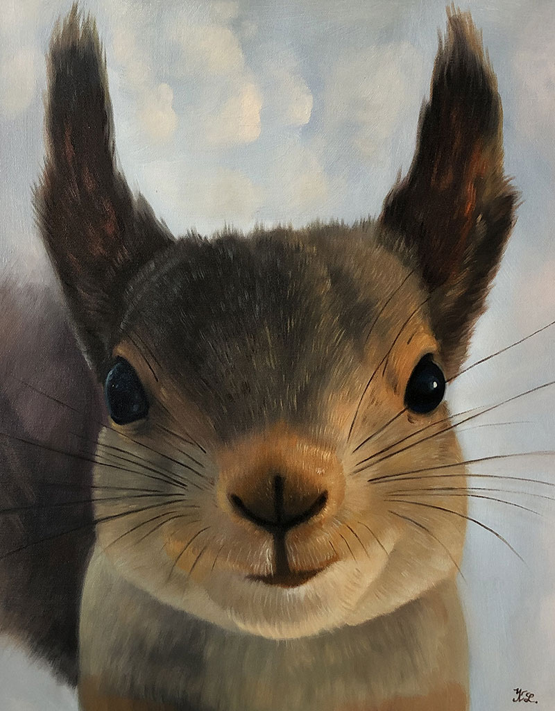 Close-up painting of a squirrel