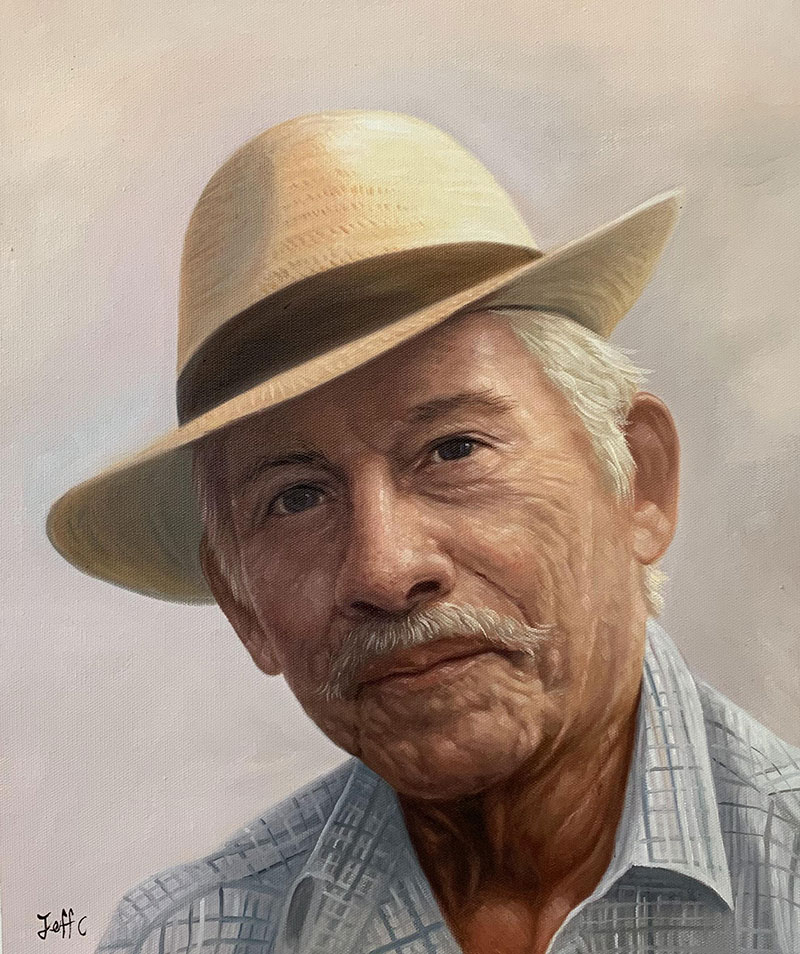 Custom oil painting of a man with a hat