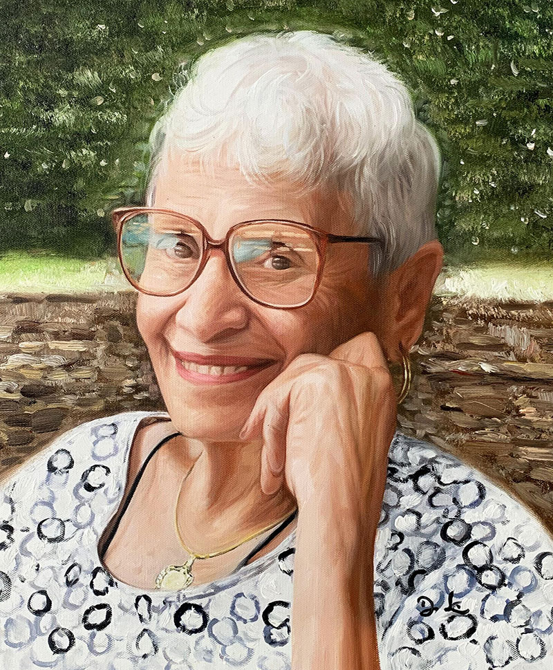 Personalized acrylic portrait of a woman with the glasses