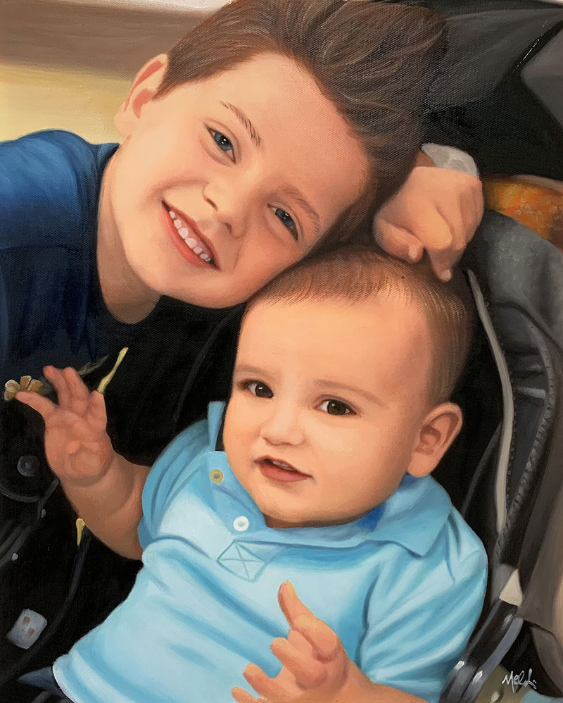 Custom oil painting of two boys