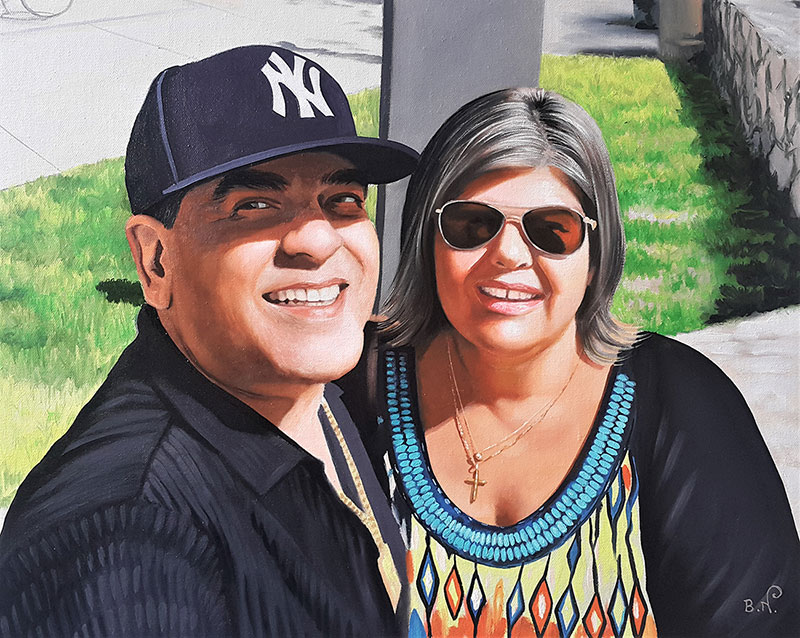 Vibrant oil artwork of a couple