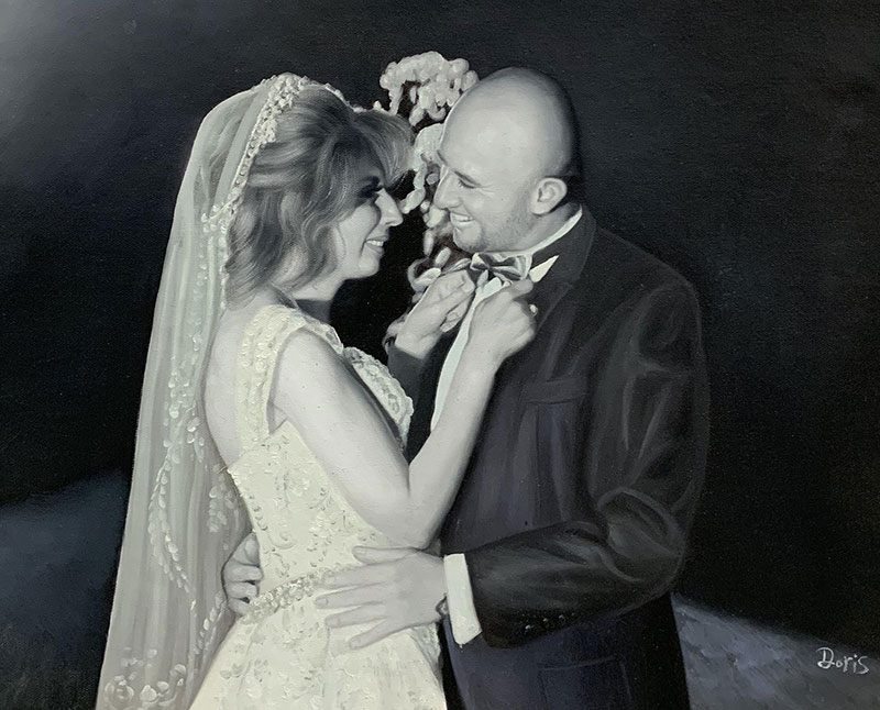 Oil portrait of the just married couple