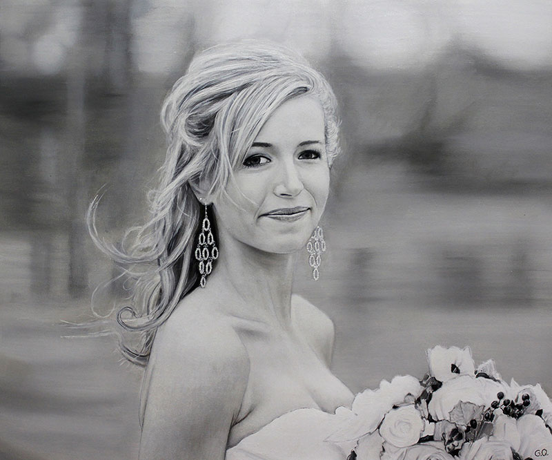 Personalized oil painting of a beautiful bride