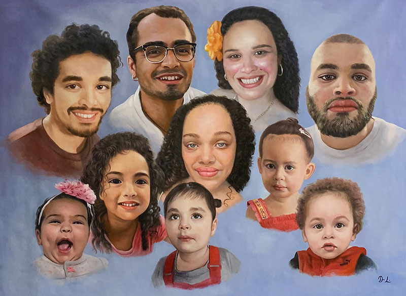 Beautiful family portrait with a solid background
