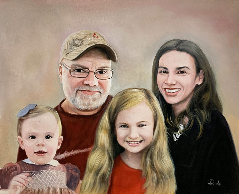 Custom oil painting of the happy family