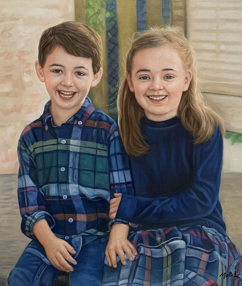 Custom oil painting of the siblings