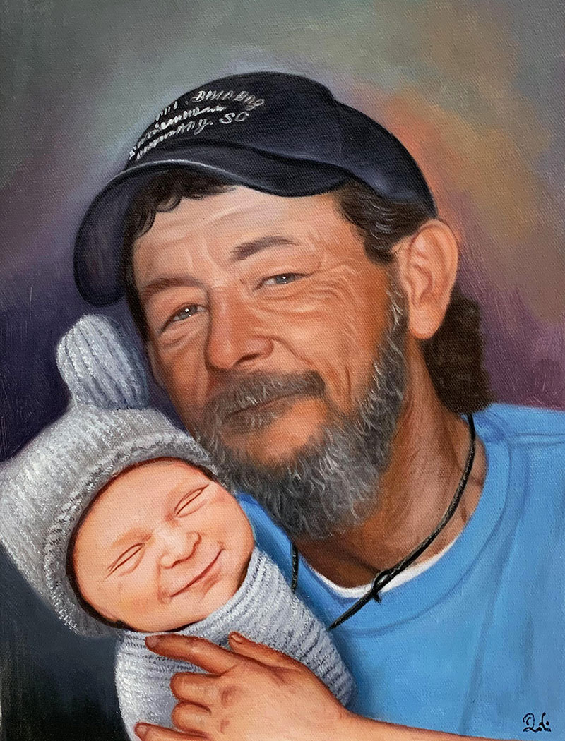 Personalized painting of a grandfather and a grandson