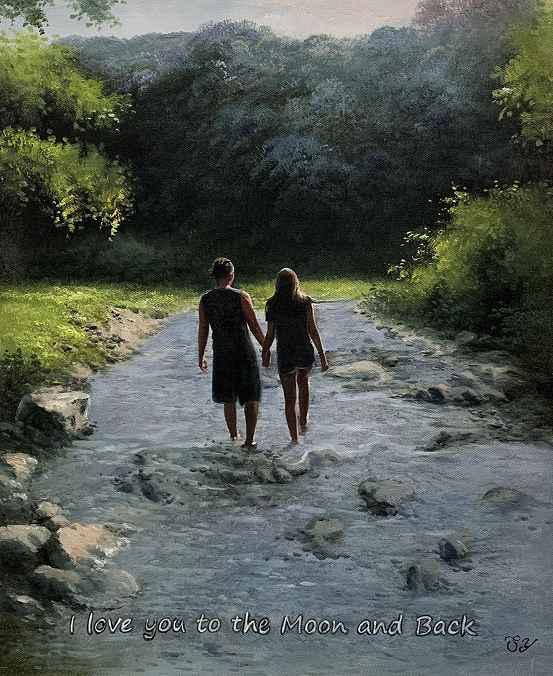 Beautiful oil painting of a couple in the nature