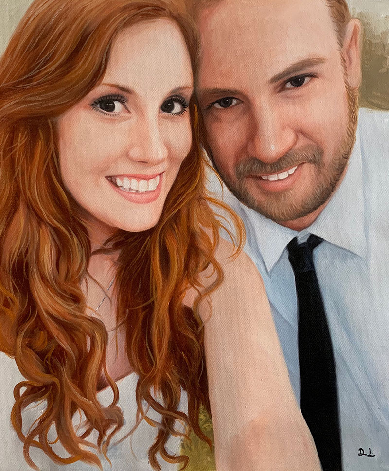 Handmade oil painting of a happy couple