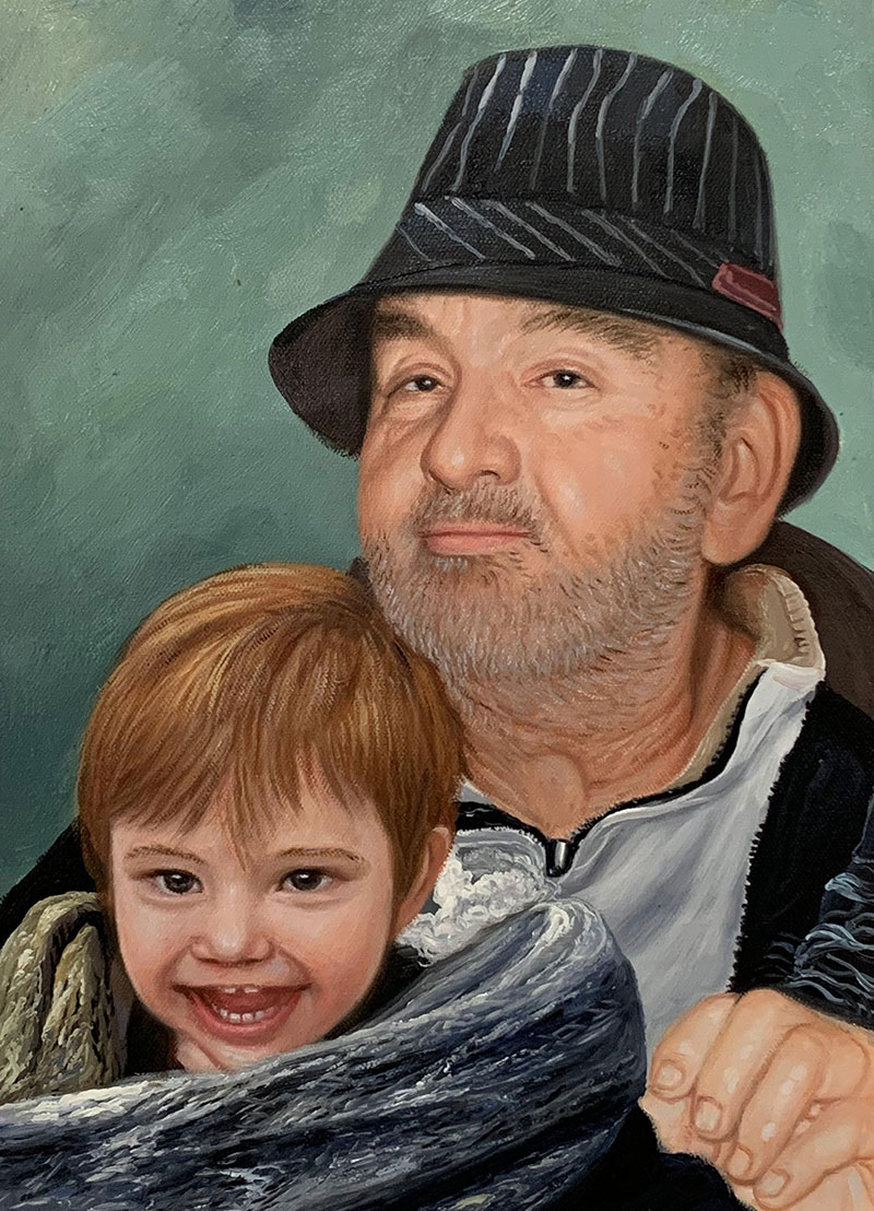 Personalized oil painting of a father and a son