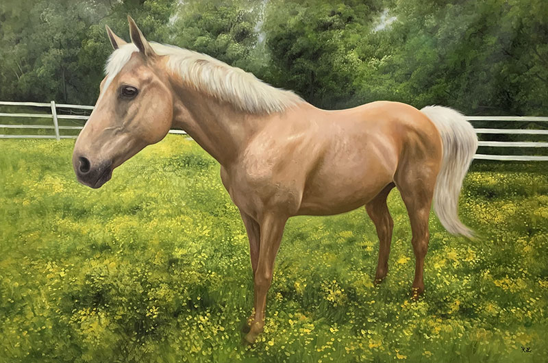 Stunning hand drawn oil painting of a horse