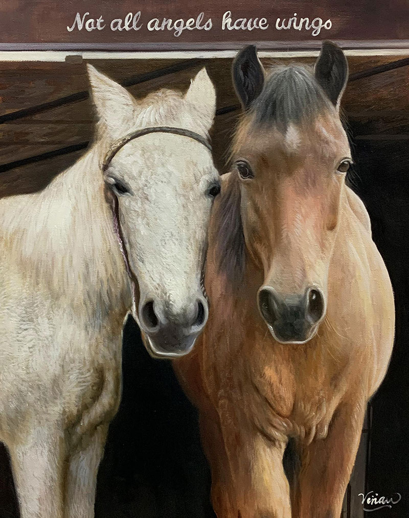 Custom oil painting of two horses