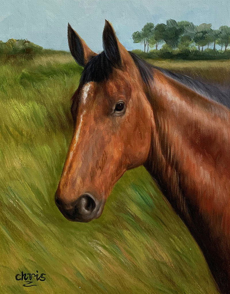 Close up oil painting of a horse