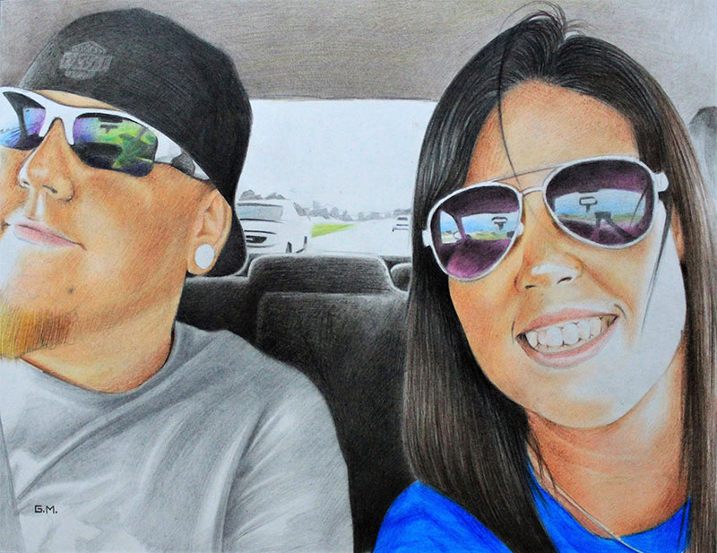 Beautiful color pencil painting of a couple