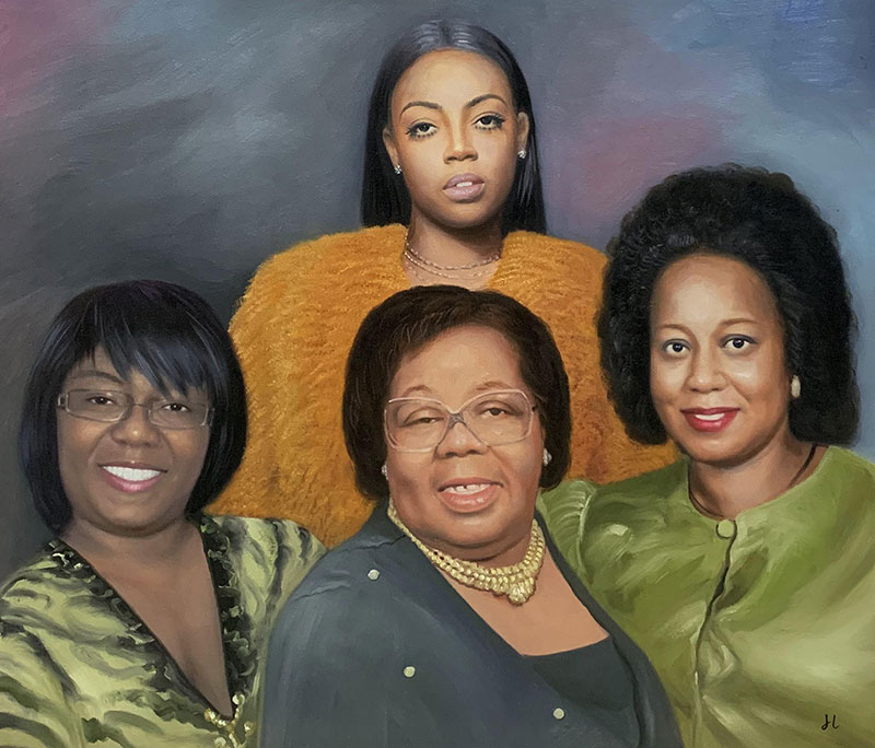 Beautiful hand drawn painting of four ladies