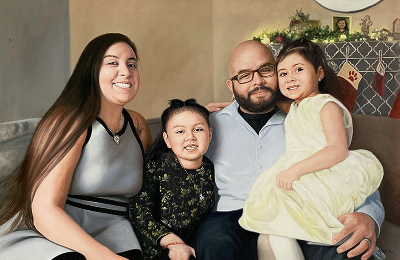 Beautiful oil portrait of a family