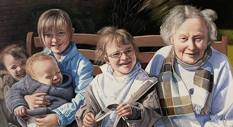 Beautiful oil painting of a happy family