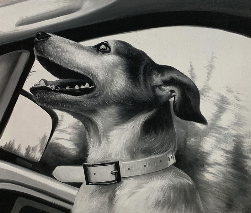 Custom oil black and white painting of a dog
