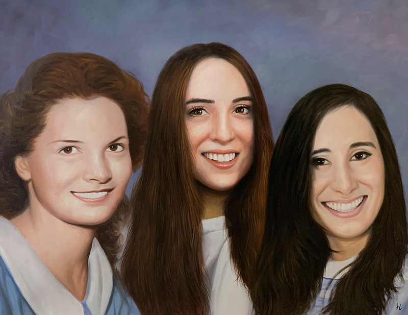 Custom handmade oil painting of the three women