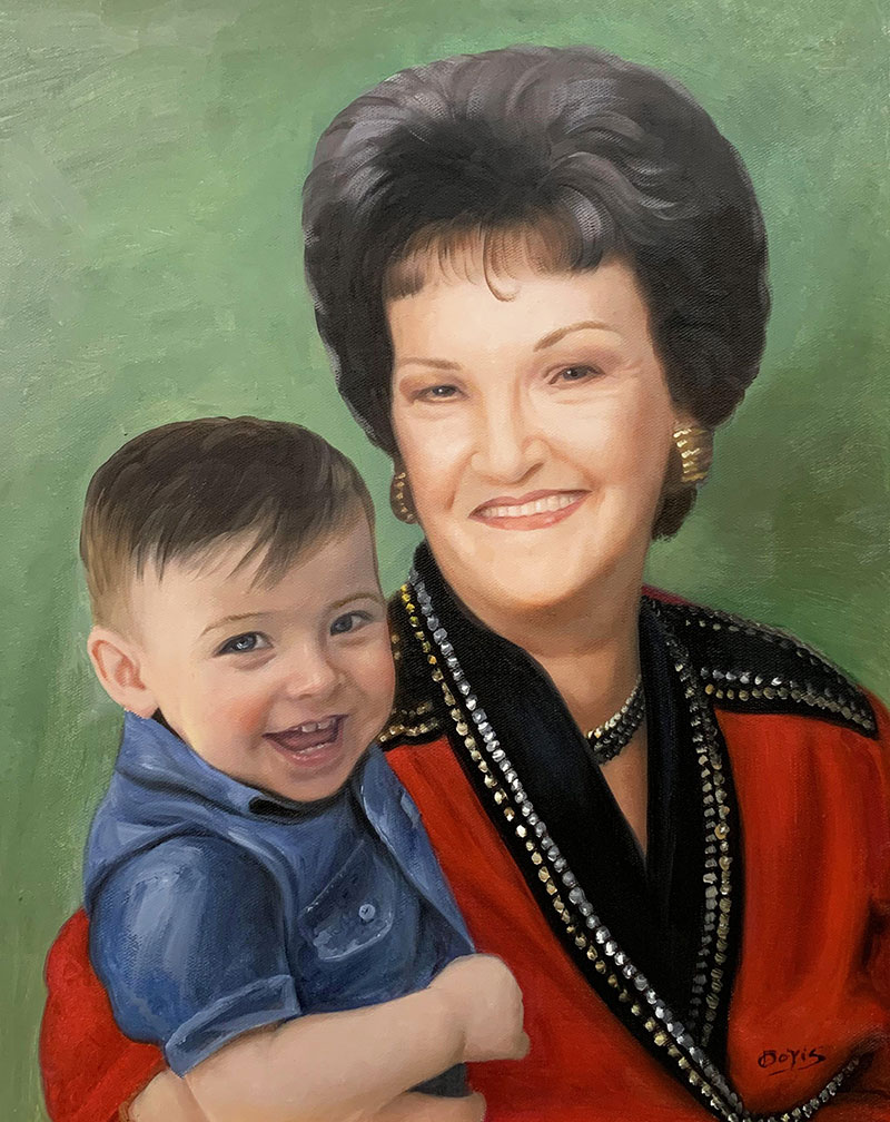 custom handmade oil painting of a grandmother and a grandson