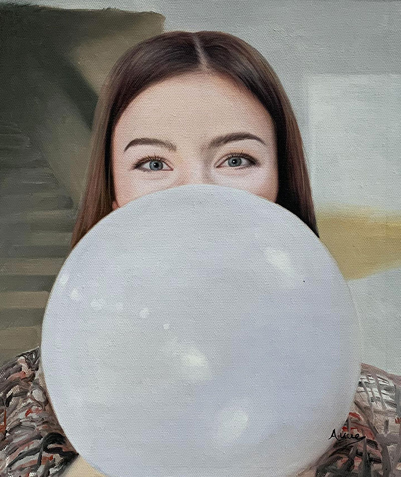 Personalized oil painting of a girl with a balloon 