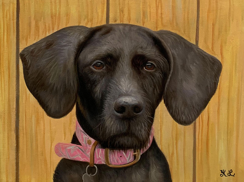 Close up handmade oil painting of a dog