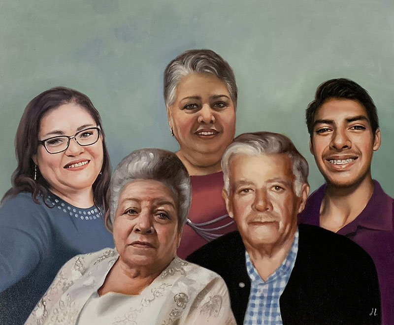 Personalized handmade oil painting of a family
