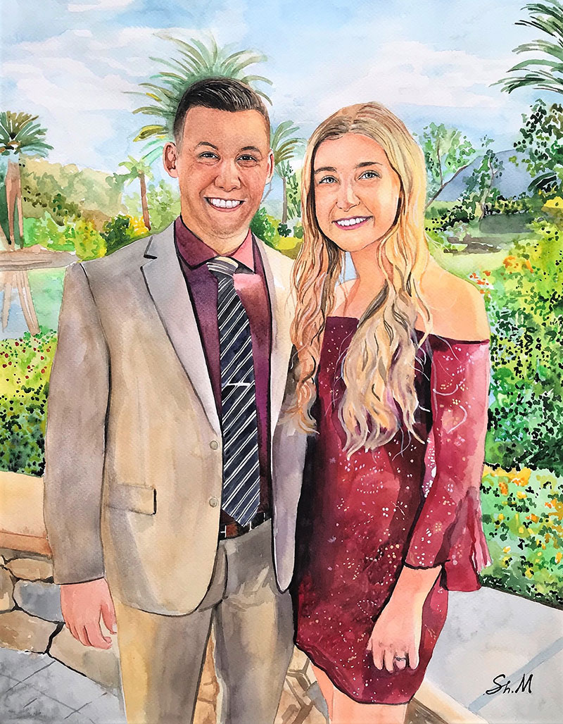 Watercolor painting of a happy couple