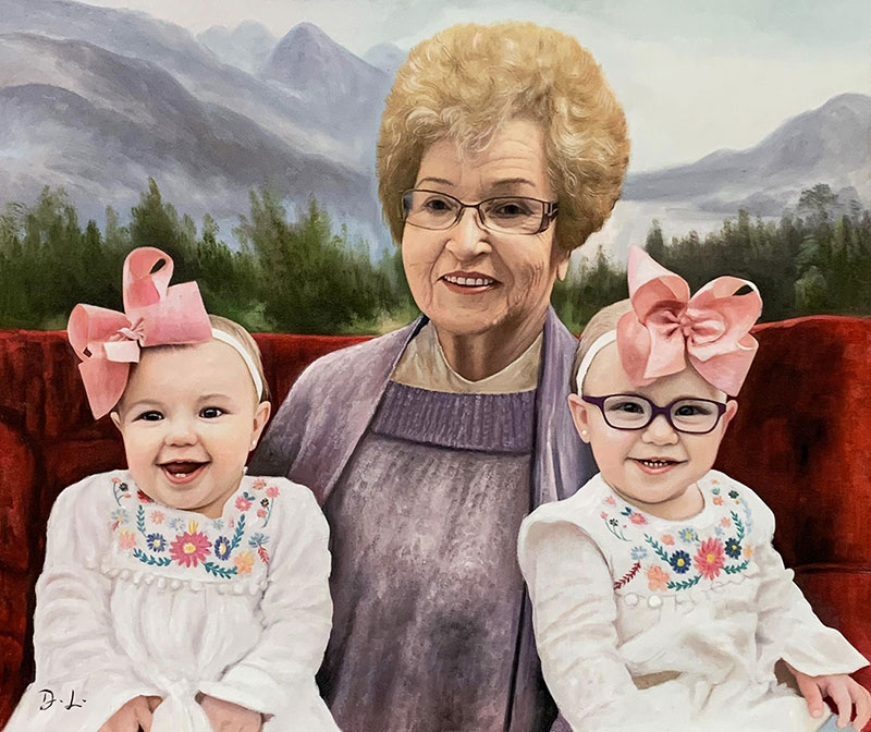 Beautiful acrylic artwork of a granmother with grandchildren