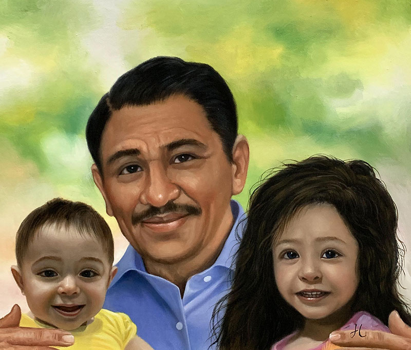 Painting of a man with a baby and a young girl