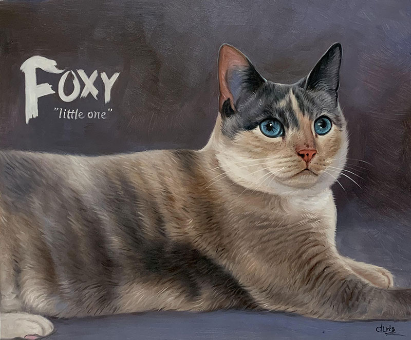 Custom oil painting of a cat with blue eyes