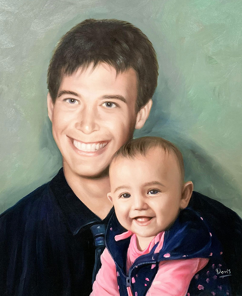 Beautiful handmade portrait of a man with a baby