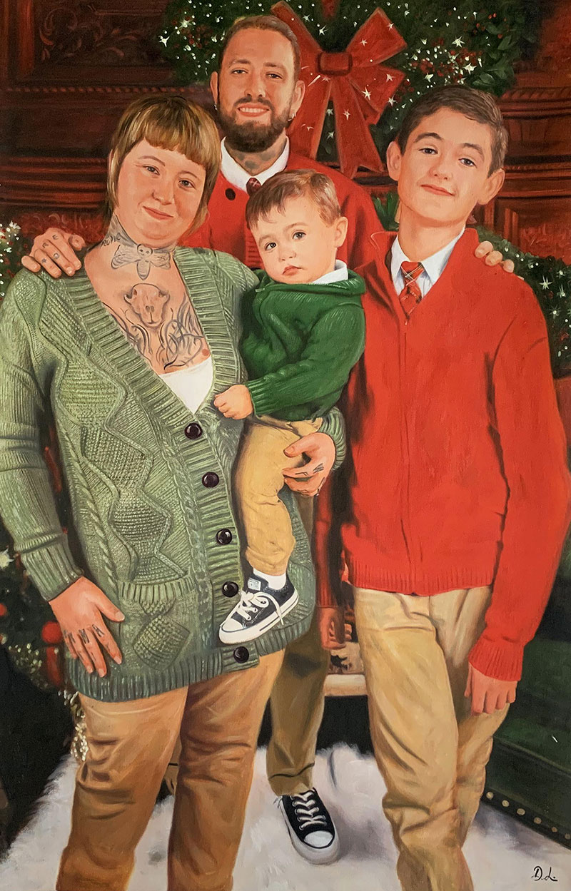 Family Christmas portrait painting.