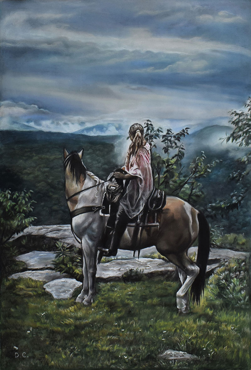 pastel painting of a horse and rider