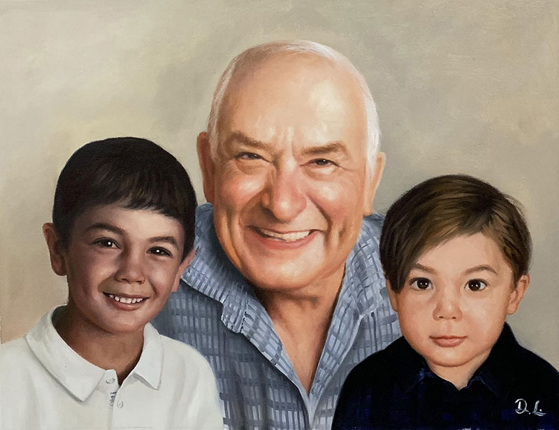 Personalized oil artwork of a man and two boys 