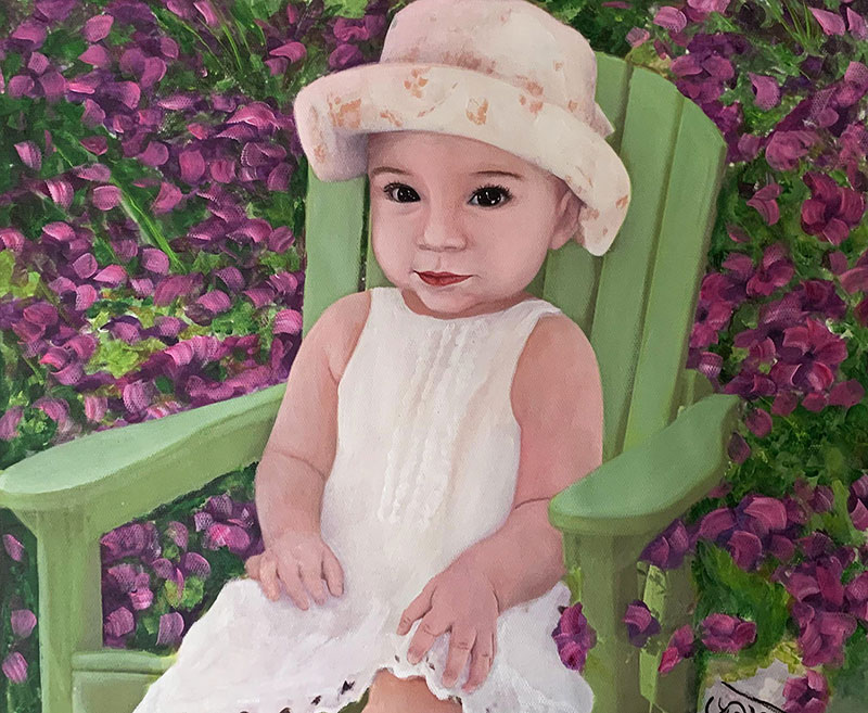 Stunning pastel painting of a little girl with hat