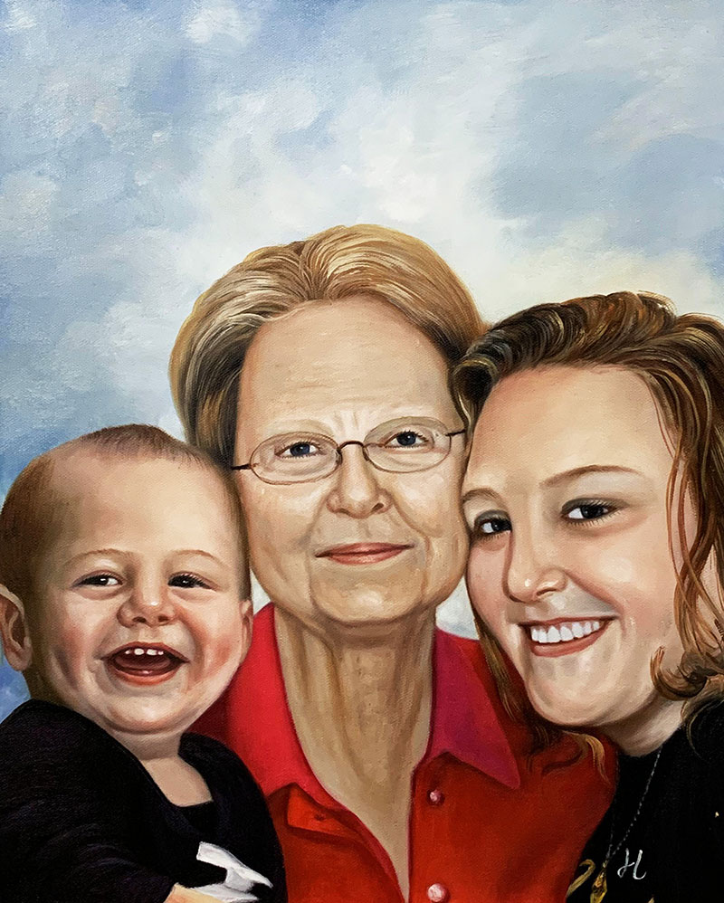 Personalized acrylic oil painting of a family