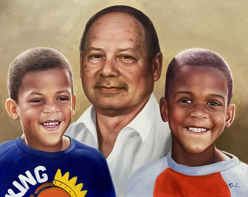 Beautiful oil artwork of a man and two boys