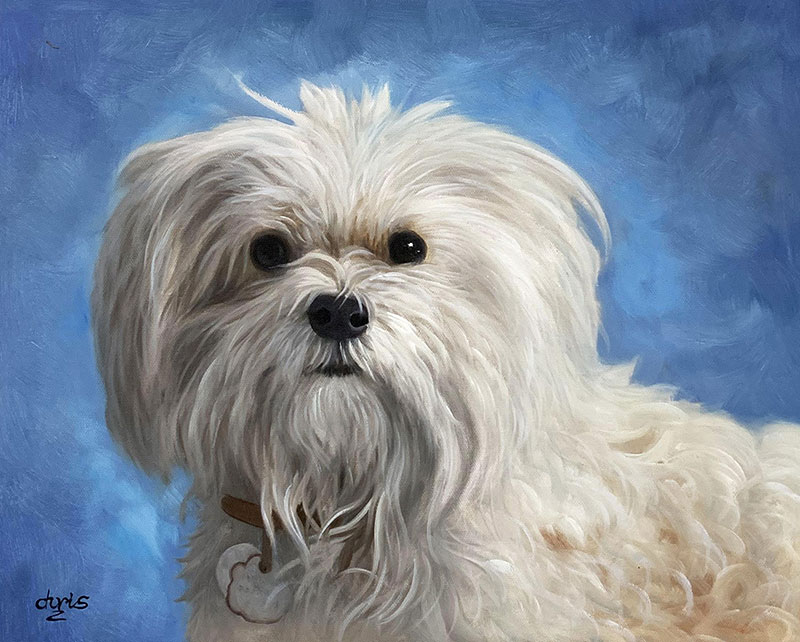 Custom acrylic painting of a dog with a solid background