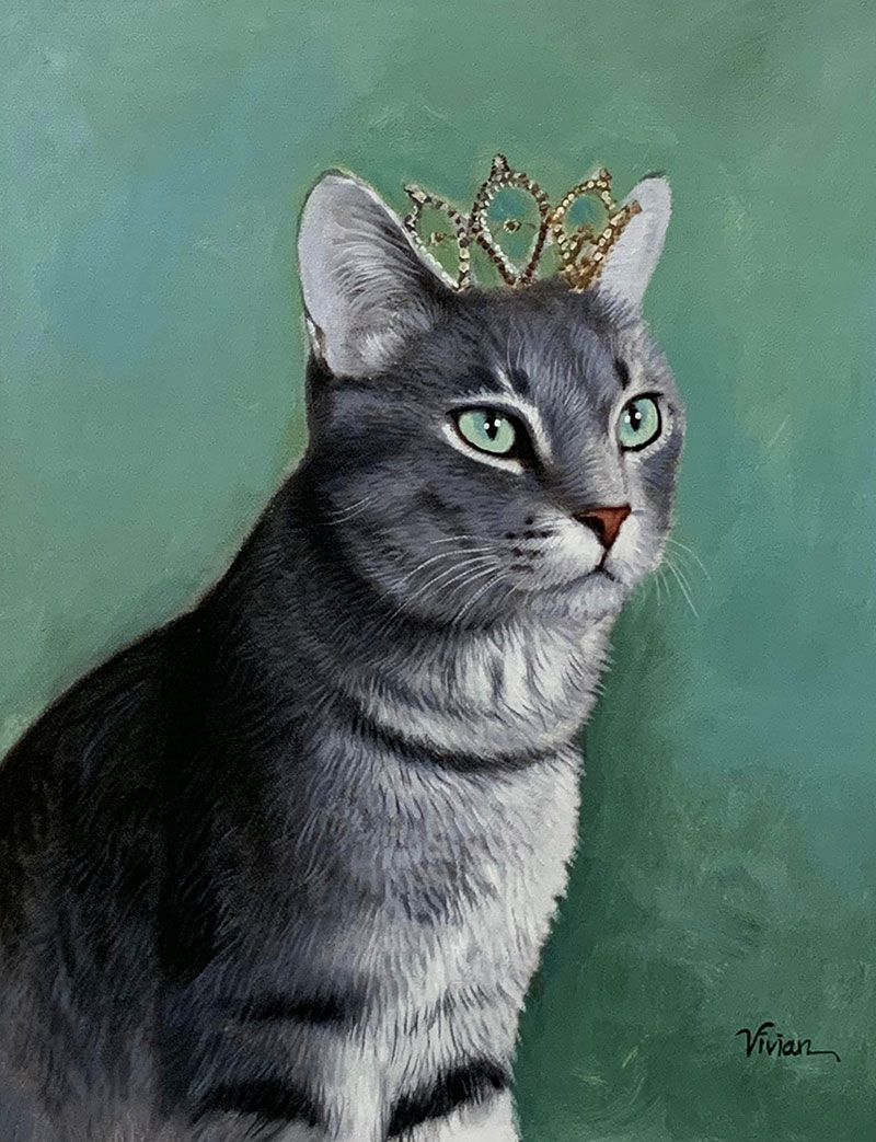 Beautiful oil painting of a cat with a crown