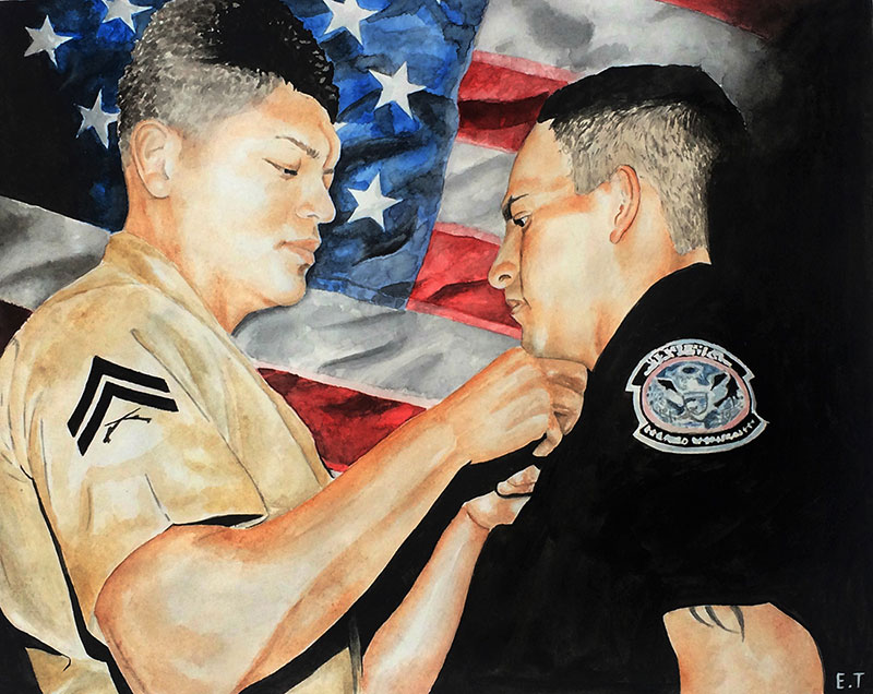 custom watercolor painting of soldiers of America