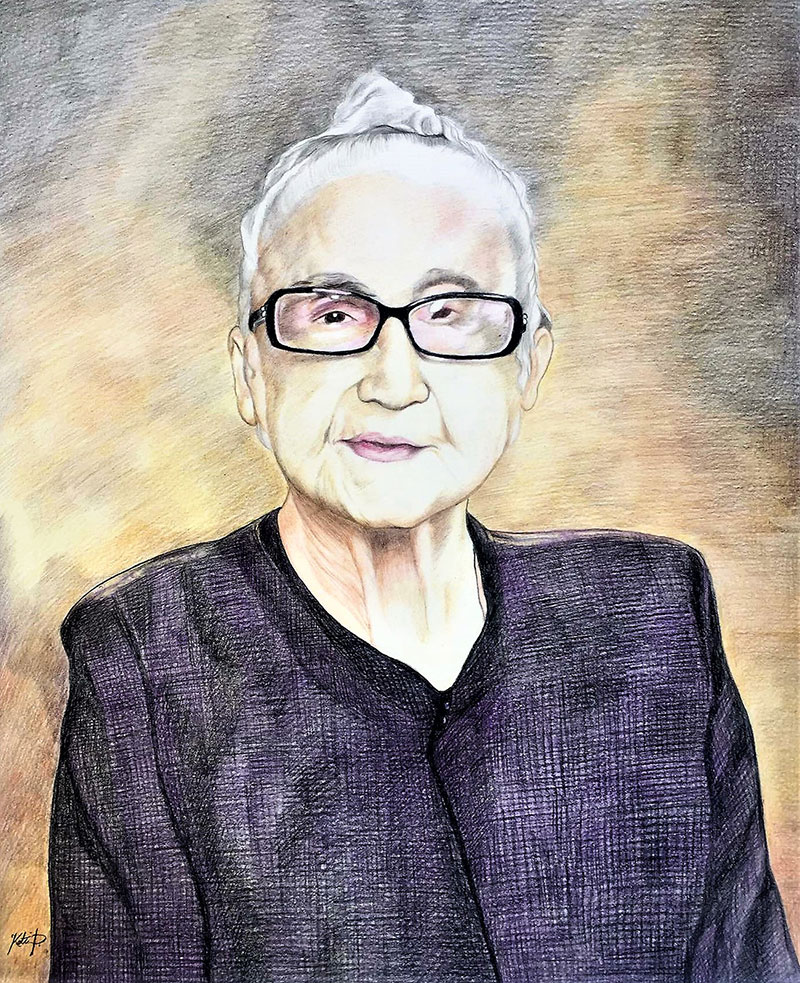 Personalized color pencil portrait of a woman