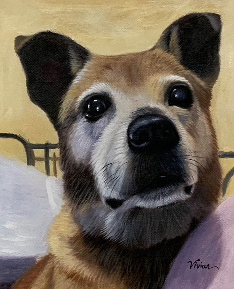 Custom close up acrylic artwork of a dog