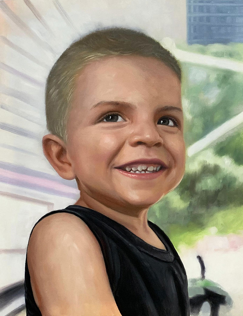 Gorgeous close up oil portrait of a little boy