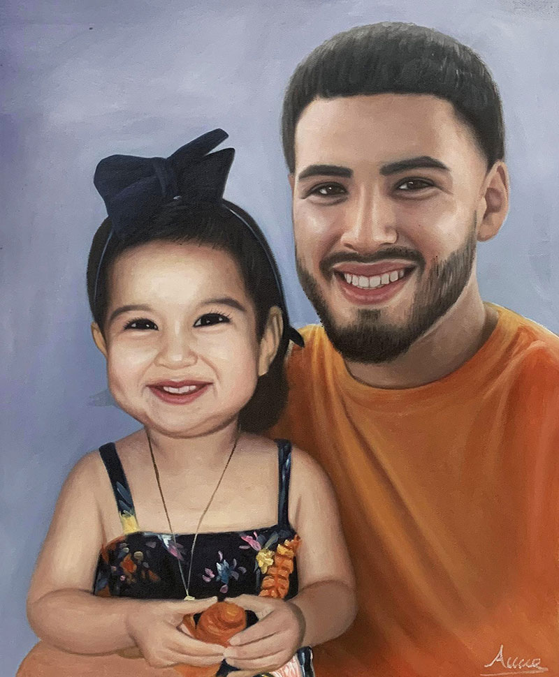Personalized oil painting of a father and a daughter