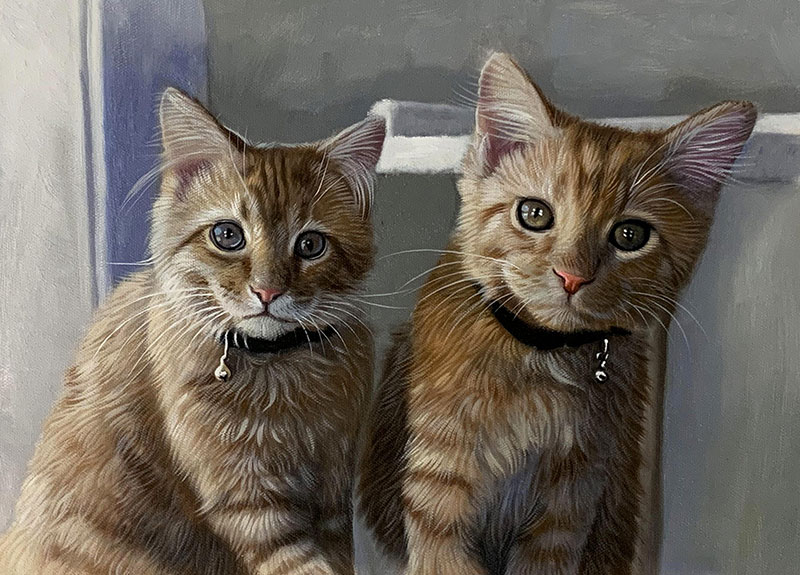 Custom handmade oil artwork of two cats