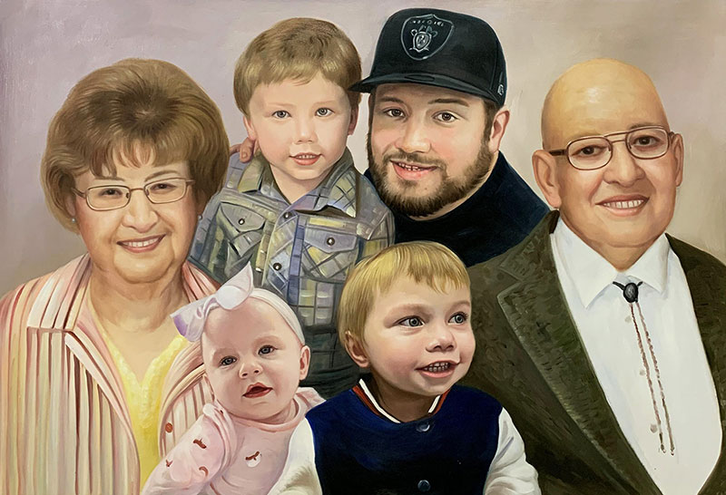 Beautiful handmade oil painting of a happy family