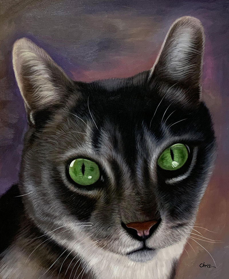 Custom handmade oil artwork of a cat