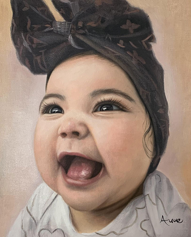 Beautiful close up acrylic portrait of a baby 